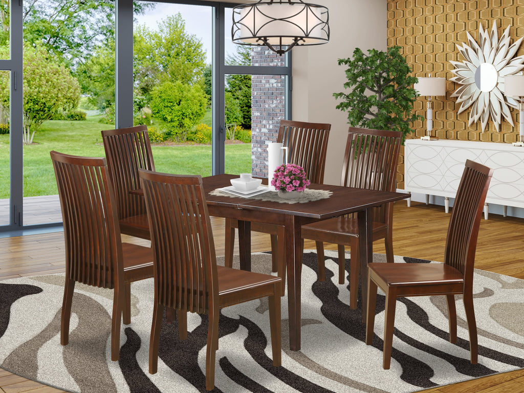 PSIP7-MAH-W Rectangular Kitchen Table Featuring 12 in. Leaf & Six Wood Chairs In Mahogany Finish., Mahogany - 7 Piece