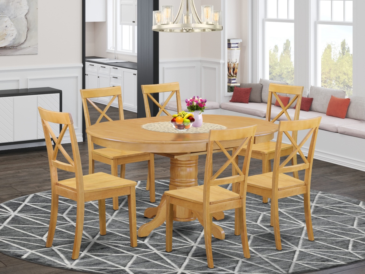 AVBO7-OAK-W Kitchen Table Set with A Dining Table & Six Wood Seat Chairs, Oak