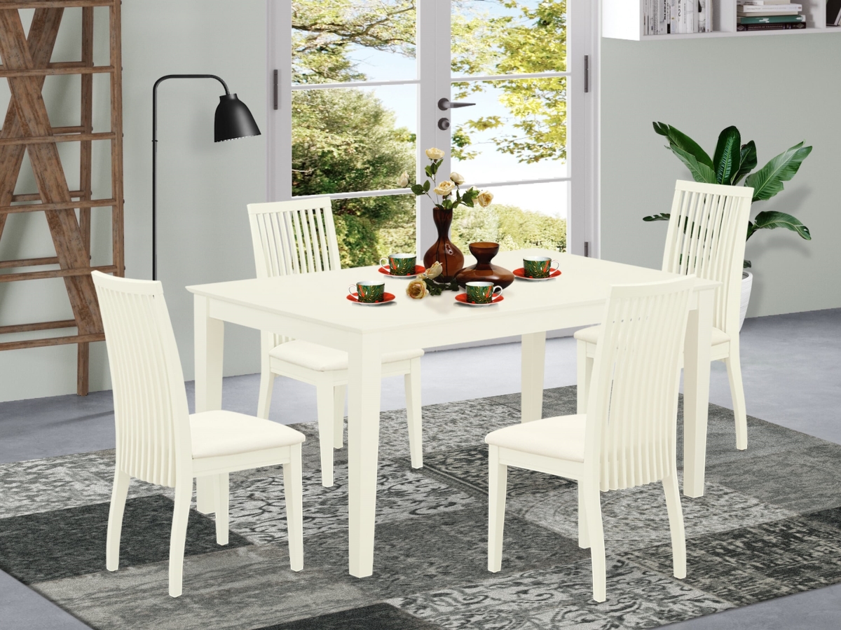 CAIP5-LWH-C Dining Set, Linen White - A Rectangle Dinette Table & Four Linen Seat Dining Chairs
