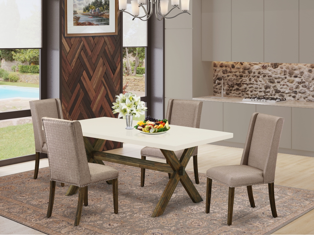 X727FL716-5 Dining Room Set Included 4 Upholstered Dining Chairs Upholstered Seat & Stylish Chair Back & Rectangular Table, Multi Color - 5 Piece