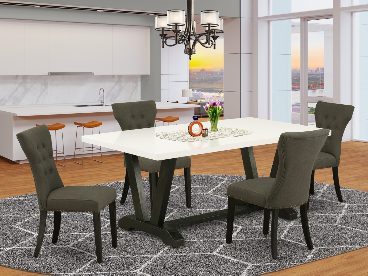 V627GA650-5 Rectangular Dinette Set Dining Table with Linen White Dining Table Top, Multi-Color - 5 Piece