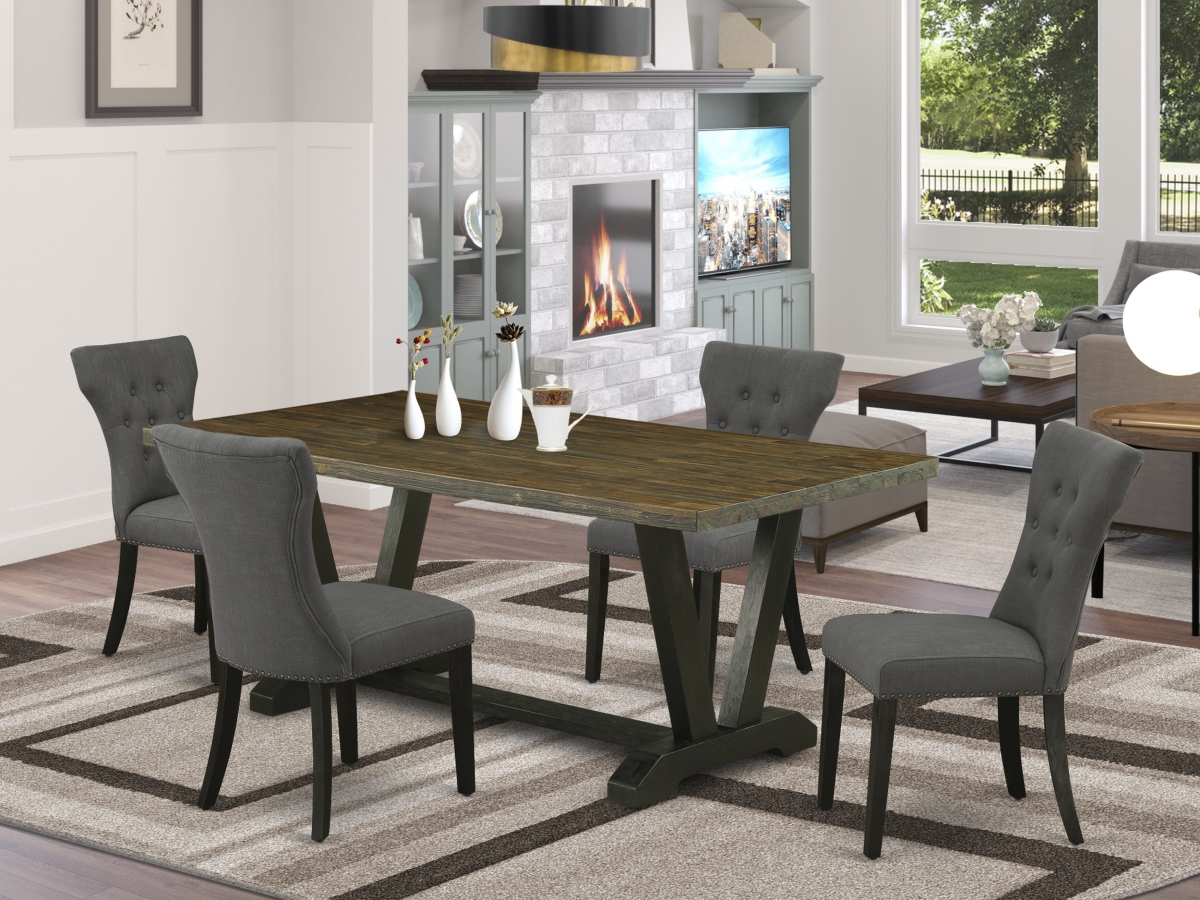 V677GA650-5 Modern Dinette Set Dining Table with Distressed Jacobean Rectangular Dining Table Top, Multi-Color - 5 Piece
