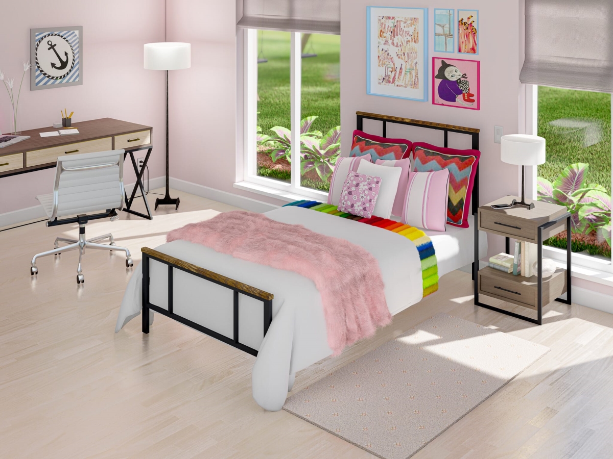 IGTBB04 Ingram Modern Bed Frame with 4 Metal Legs, Black - High-Class Bed Frame in Powder Coating Black Color
