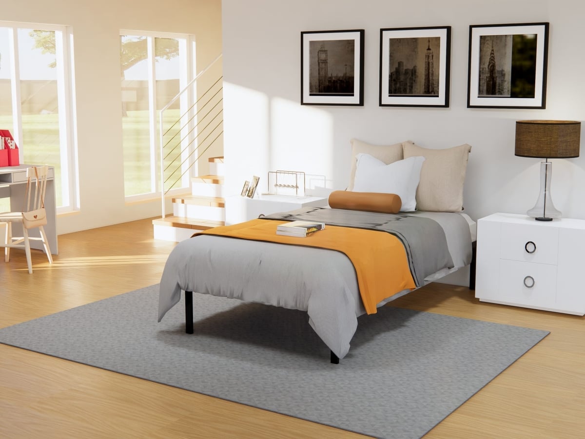 NWTBBLK Norwich Modern Bed Frame with 4 Metal Legs, Black - Magnificent Bed in Powder Coating Black Color