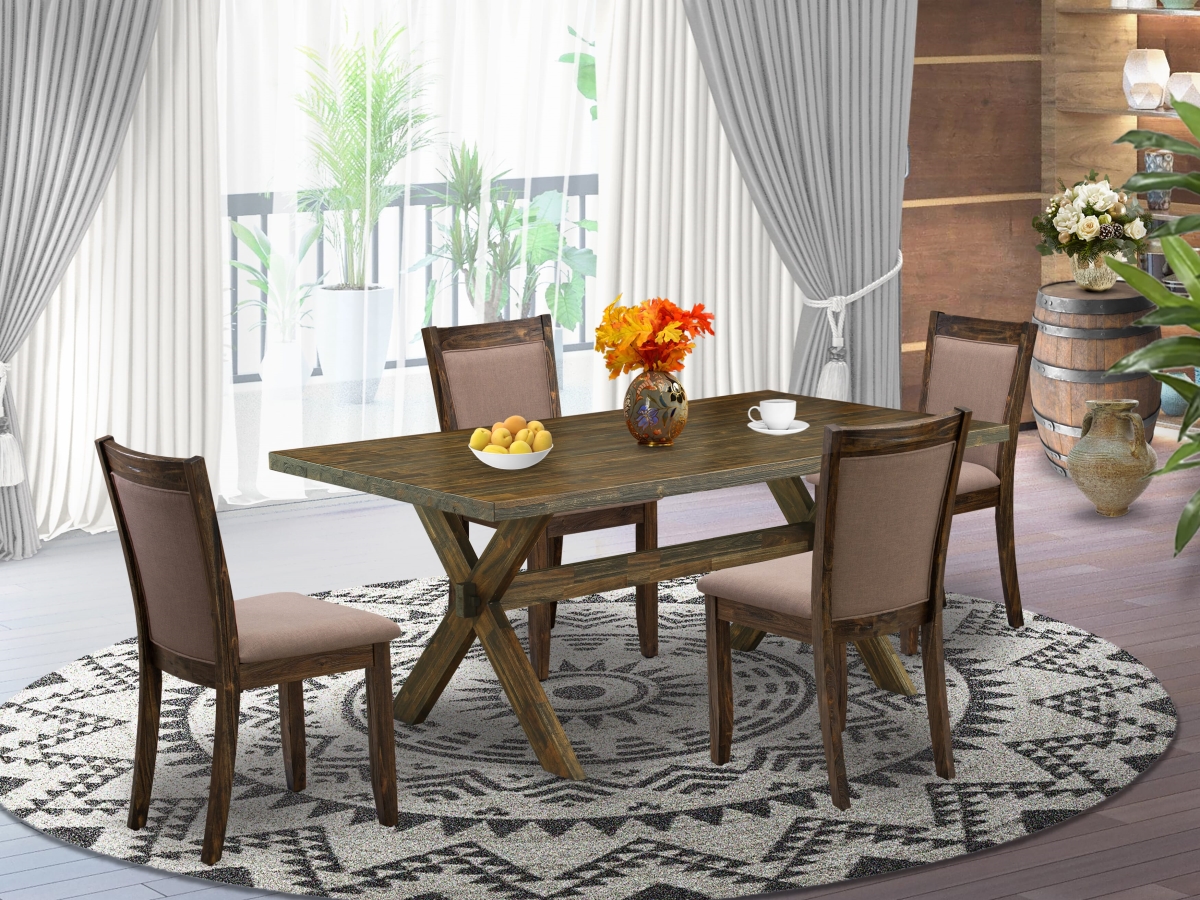 X777MZ748-5 Dinning Table Set, Multi-Color - A Dining Table with Trestle Base & 4 Coffee Dining Chairs - 5 Piece