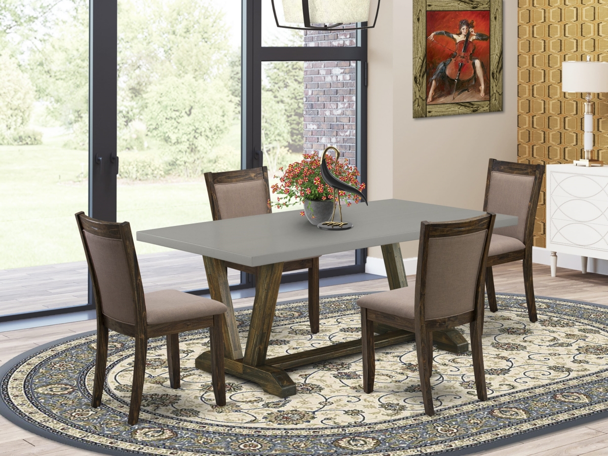 V797MZ748-5 Dining Room Table Set, Multi-Color - A Dining Table with Trestle Base & 4 Coffee Dining Chairs - 5 Piece