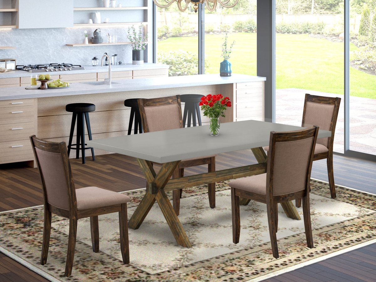 X797MZ748-5 Dinning Room Set, Multi-Color - A Dining Table with Trestle Base & 4 Coffee Dining Chairs - 5 Piece