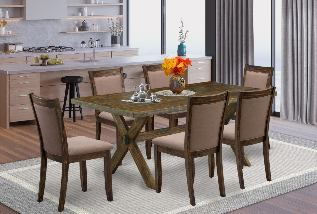 X777MZ748-7 A Dining Table with Trestle Base & 6 Coffee Dining Chairs Kitchen Table Set, Multi-Color - 7 Piece