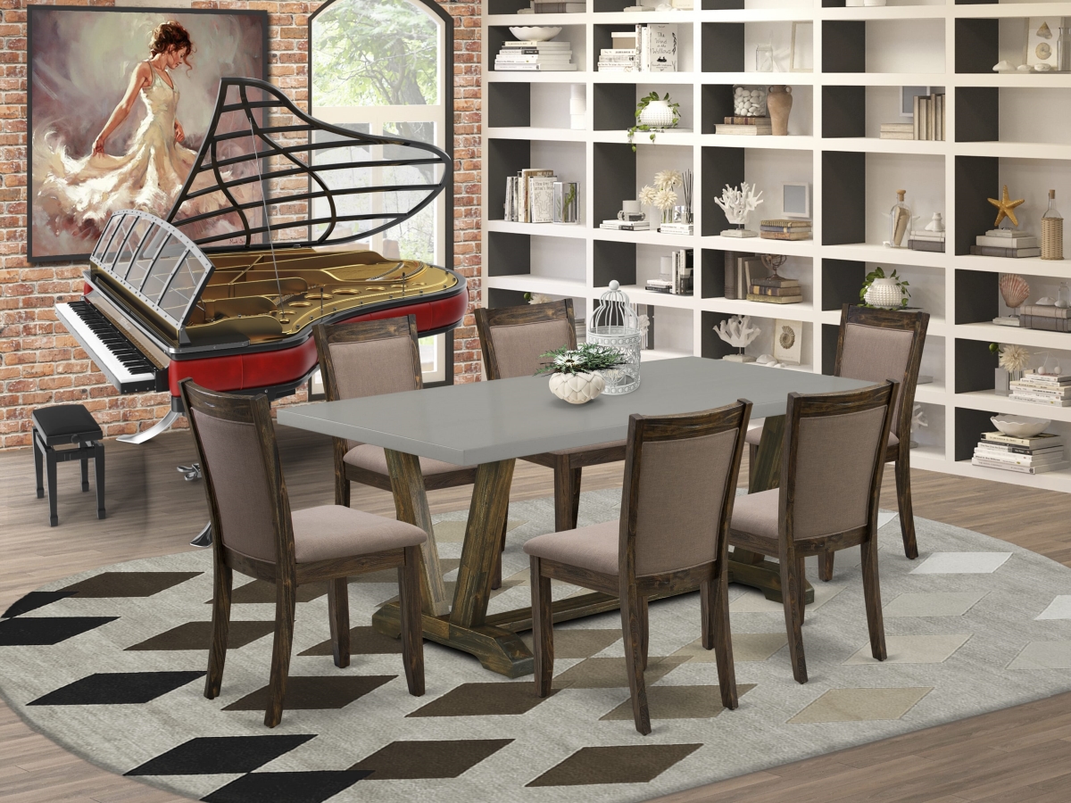 V797MZ748-7 Kitchen Table Set, Multi-Color - A Dining Table with Trestle Base & 6 Coffee Dining Chairs - 7 Piece