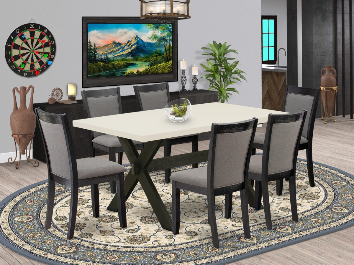 X626MZ650-7 Dining Set, Multi-Color - Linen White Dining Table with 6 Dark Gotham Gray Chairs - 7 Piece