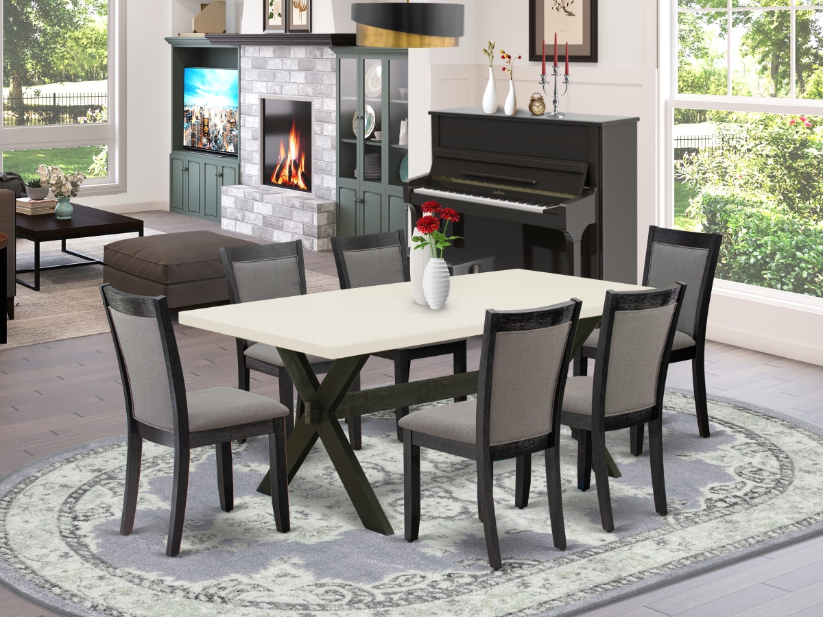 X627MZ650-7 Kitchen Table Set, Multi-Color - Linen White Dining Table with 6 Dark Gotham Gray Dining Chairs - 7 Piece