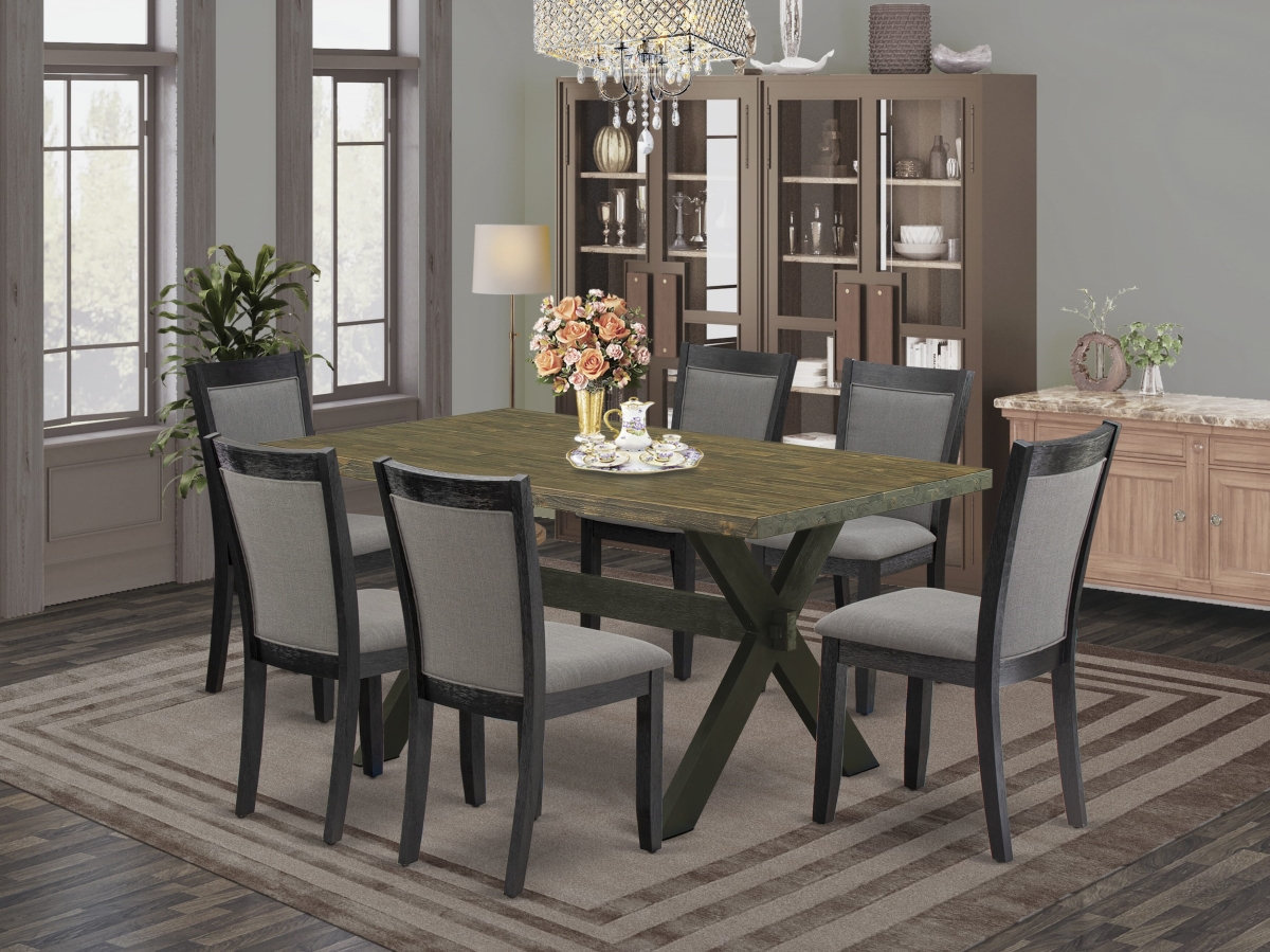 X676MZ650-7 Dinette Set, Multi-Color - Distressed Jacobean Kitchen Table with 6 Dark Gotham Gray Dining Chairs - 7 Piece