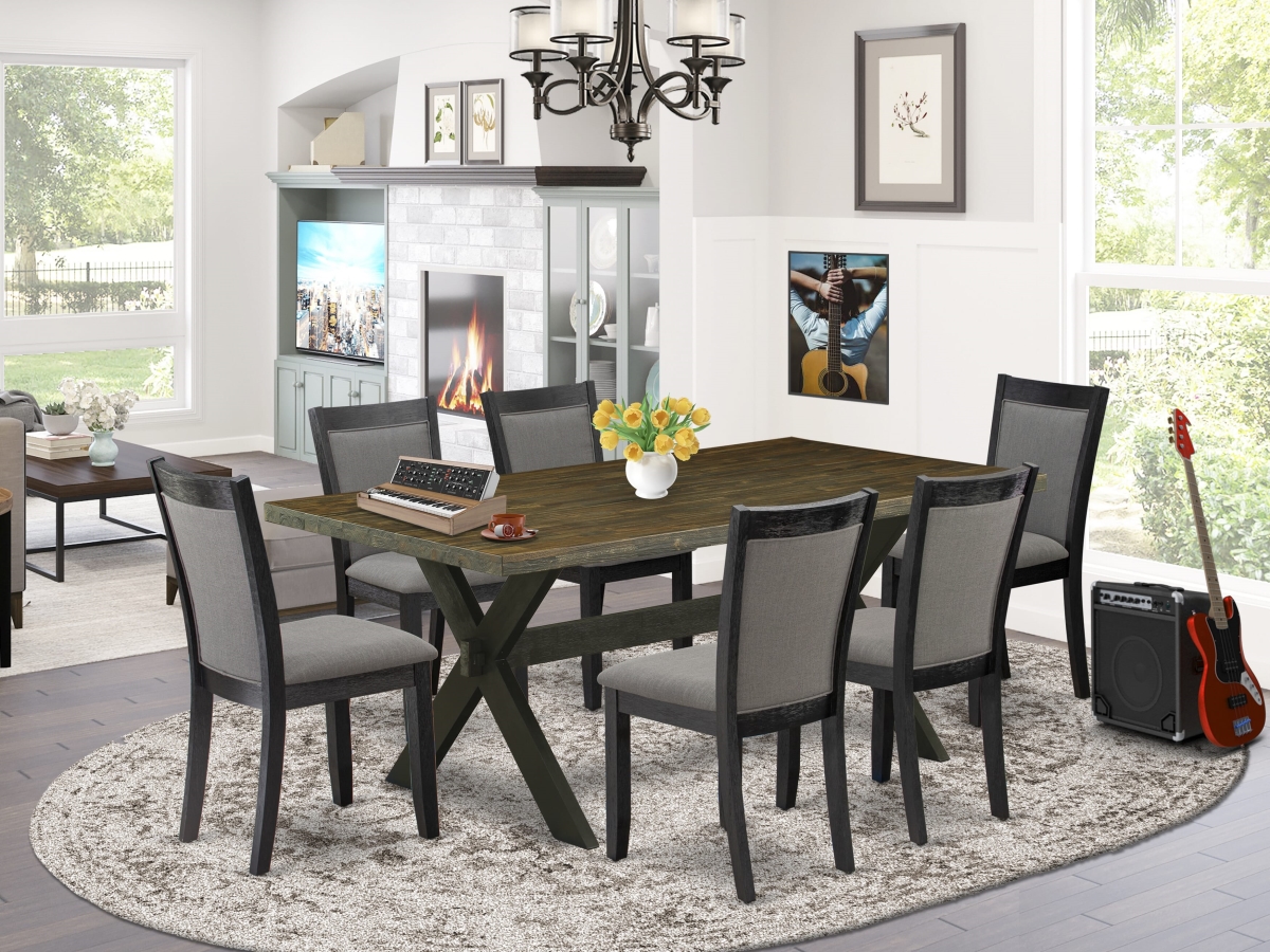 X677MZ650-7 Dining Room Table Set, Multi-Color - Distressed Jacobean Table with 6 Dark Gotham Gray Chairs - 7 Piece