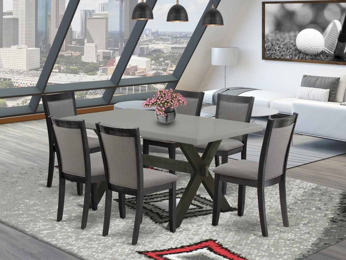 X696MZ650-7 Dining Room Table Set, Multi-Color - Cement Dining Table with 6 Dark Gotham Gray Dining Chairs - 7 Piece