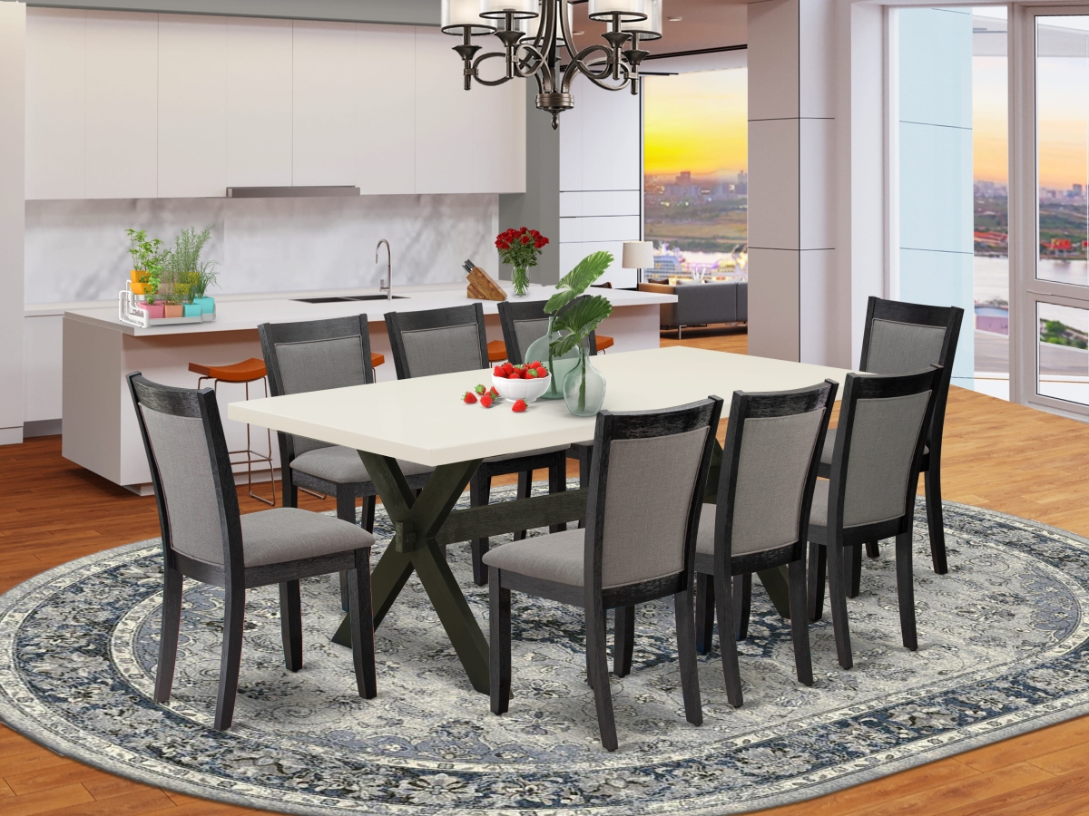 X627MZ650-9 Dinette Set, Multi-Color - Distressed Jacobean Dining Table with 8 Dark Gotham Gray Dinning Chairs - 9 Piece