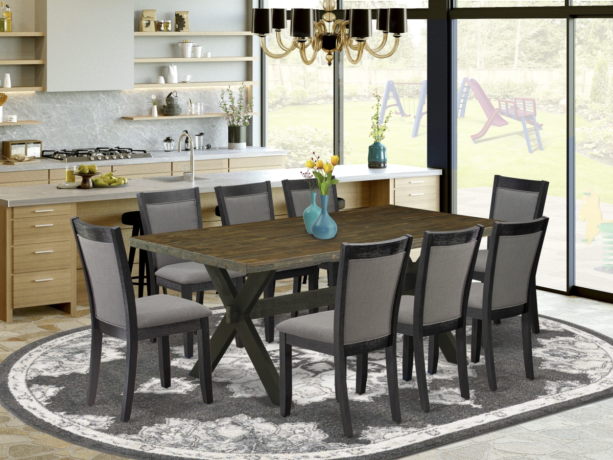 X677MZ650-9 Dinette Set, Multi-Color - Distressed Jacobean Dining Table with 8 Dark Gotham Gray Dinning Chairs - 9 Piece