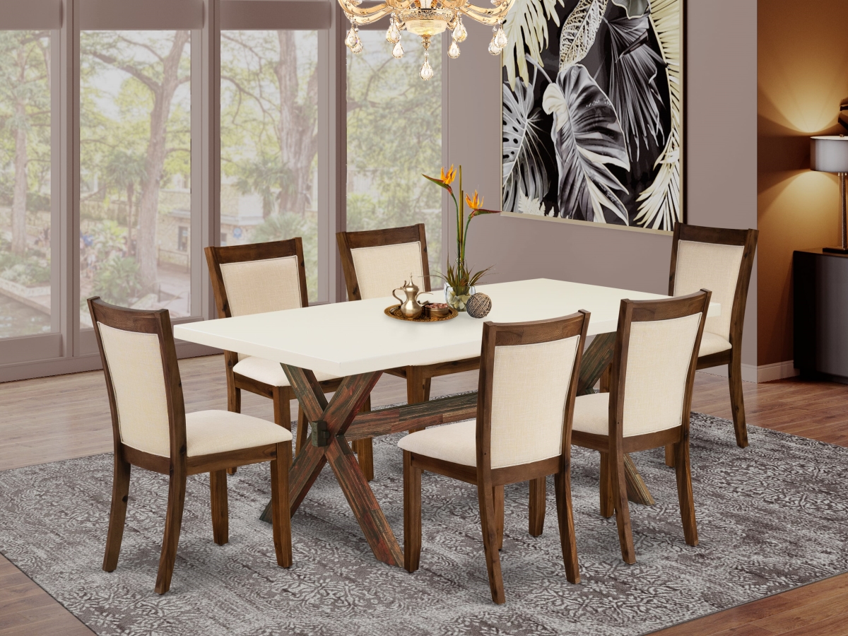 X727MZN32-7 Dining Set with A Wood Dining Table & 6 Light Beige Dinning Room Chairs, Multi-Color - 7 Piece