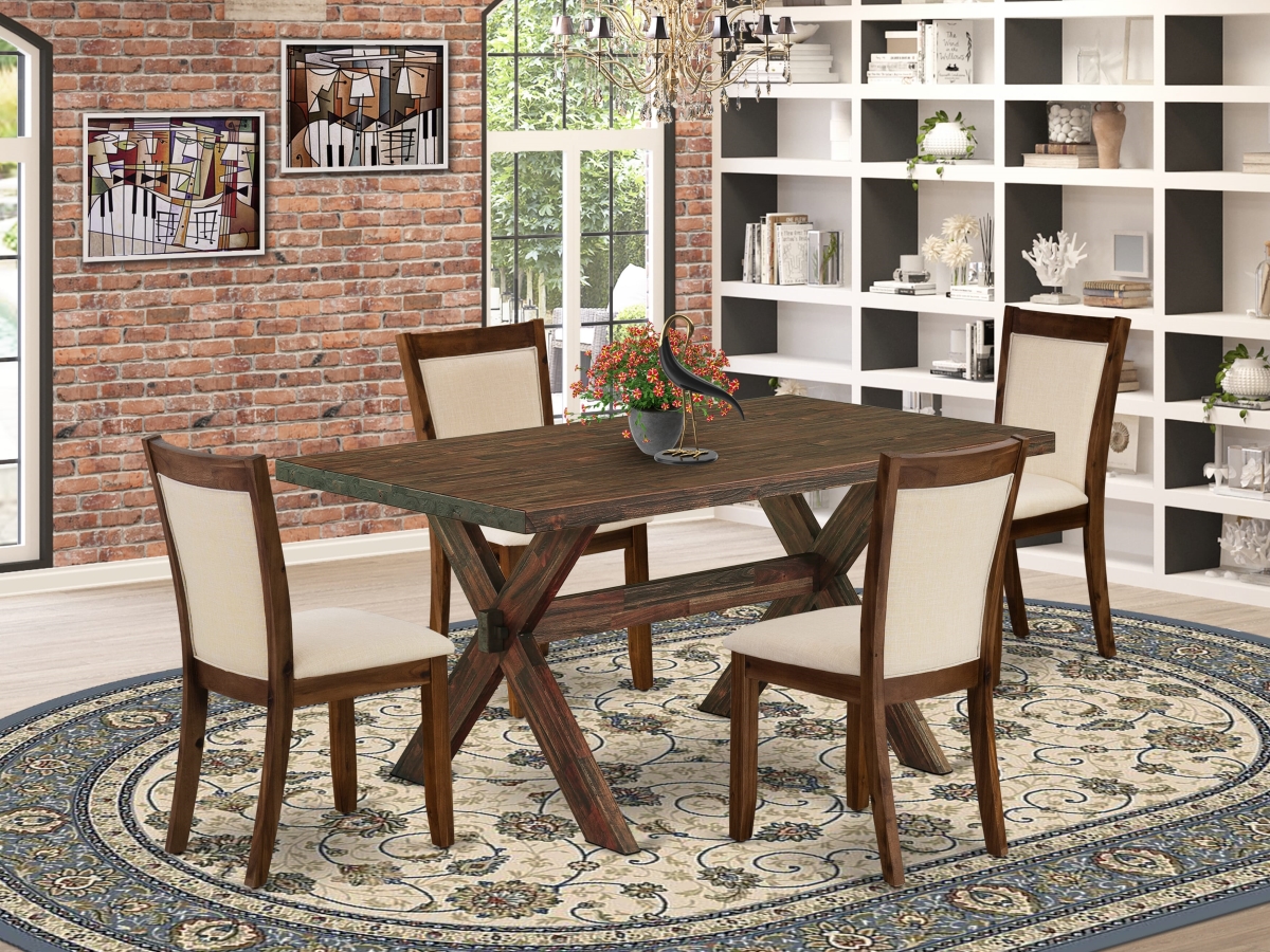 X776MZN32-5 Dining Room Table Set, Multi-Color - A Wood Table & 4 Light Beige Upholstered Chairs - 5 Piece