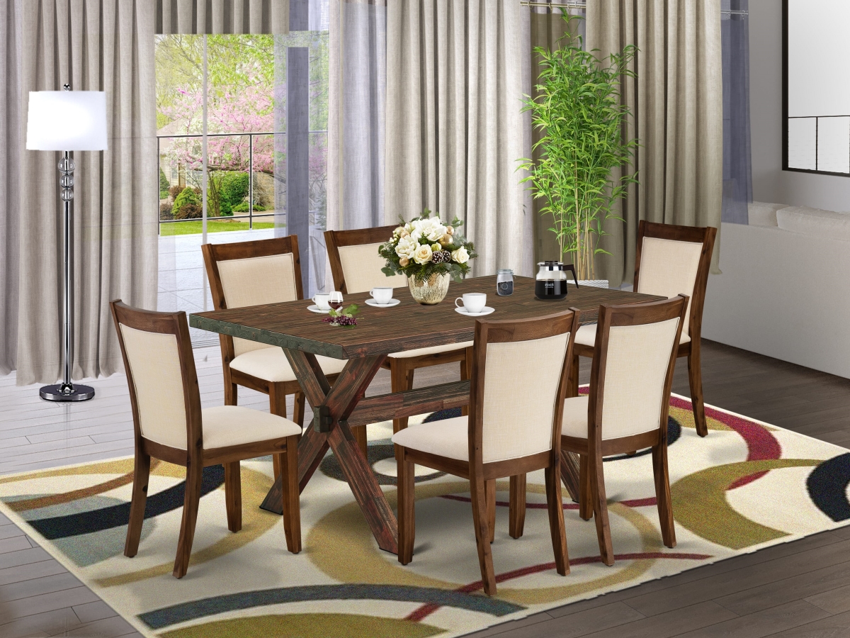 X776MZN32-7 Kitchen Table Set Contains A Mid Century Table & 6 Light Beige Parsons Chairs, Multi-Color - 7 Piece