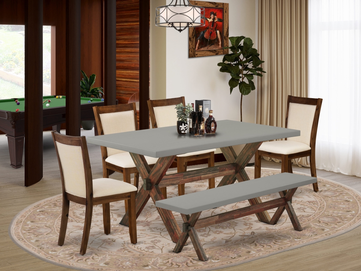 X796MZN32-6 Table Set Contains A Table & A Small Bench with 4 Light Beige Parsons Chairs, Multi-Color - 6 Piece