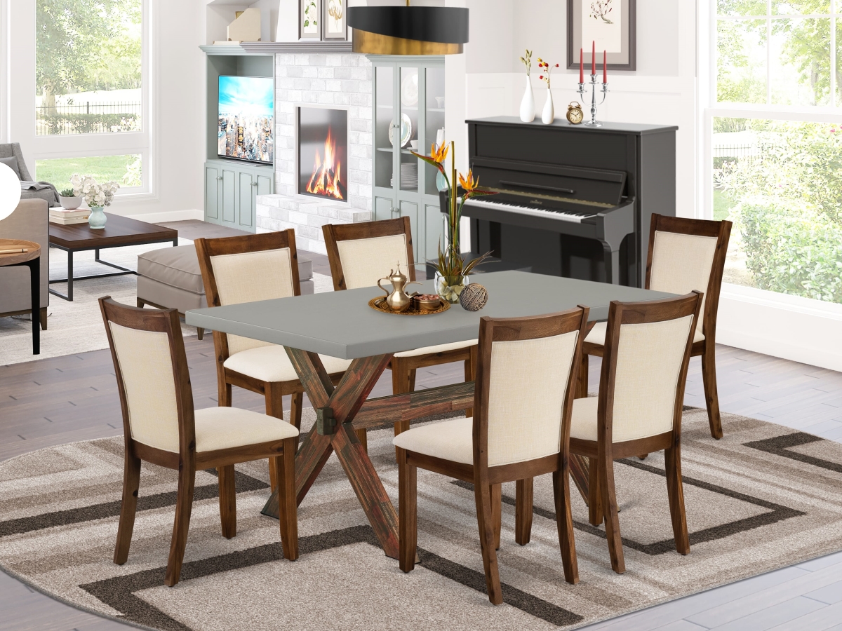 X796MZN32-7 Dining Set, Multi-Color - A Wooden Kitchen Table & 6 Light Beige Dining Room Chairs - 7 Piece