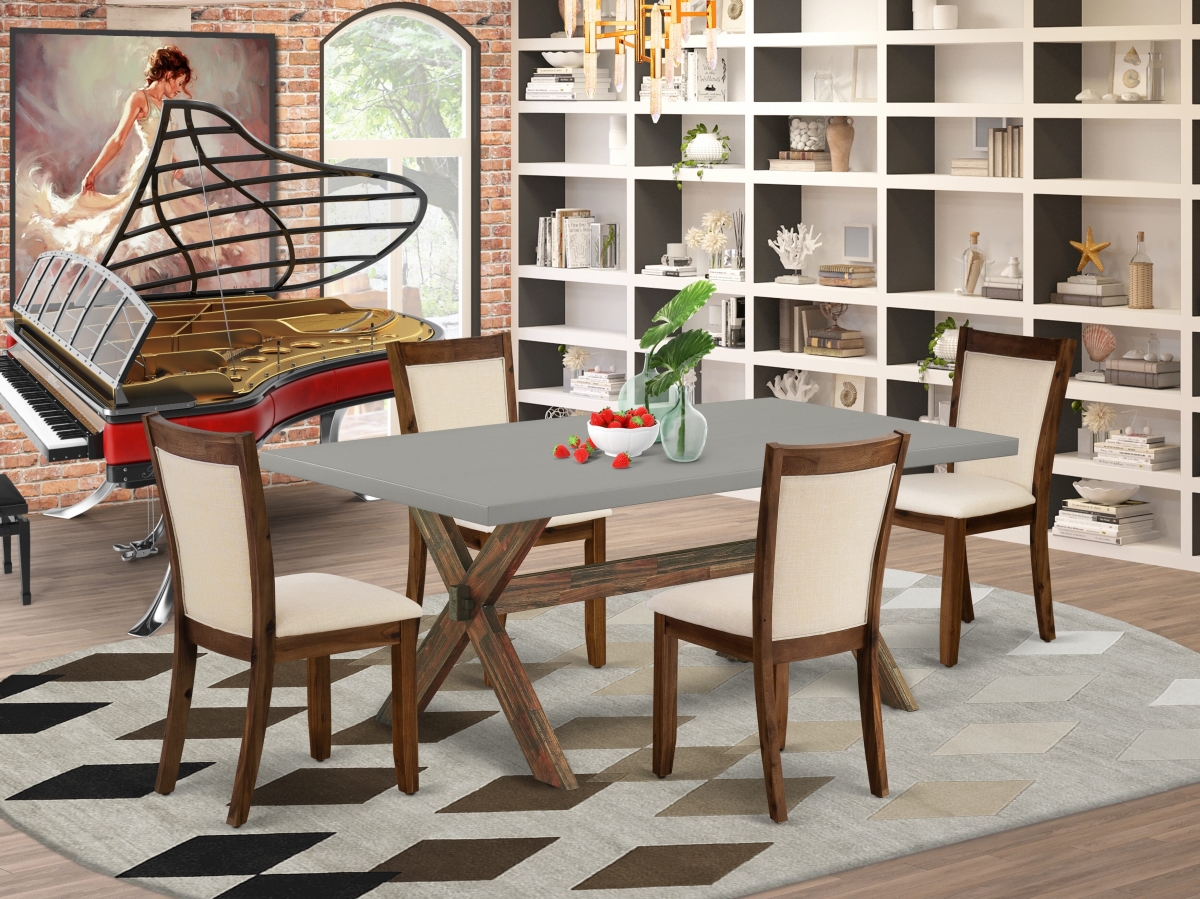 X797MZN32-5 Dinner Table Set with A Dining Room Table & 4 Light Beige Padded Chairs, Multi-Color - 5 Piece