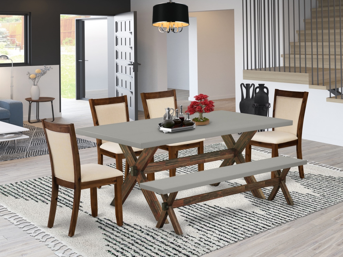 X797MZN32-6 Table Set Contains A Dining Table & A Small Bench with 4 Light Beige Parson Chairs, Multi-Color - 6 Piece