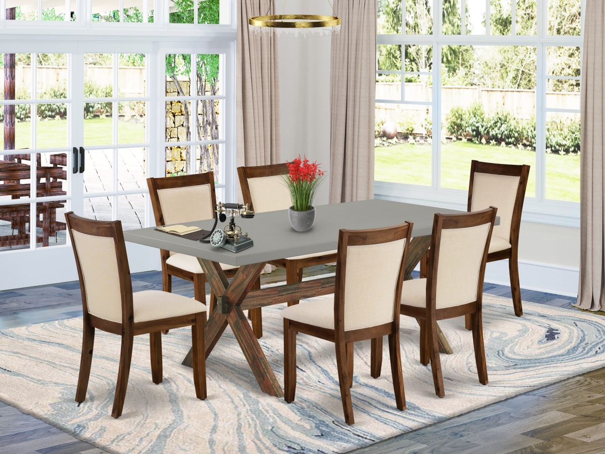 X797MZN32-7 Kitchen Table Set, Multi-Color - A Dining Table & 6 Light Beige Dining Room Chairs - 7 Piece