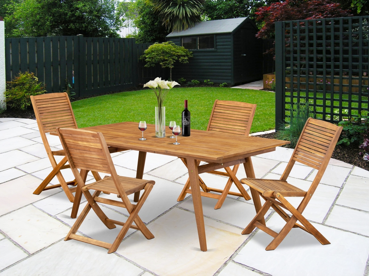 DEFM5CWNA Outdoor Patio Dining Sets, Natural Oil - A Rectangle Acacia Table & 4 Folding Side Chairs - 4 x 72 in. - 5 Piece