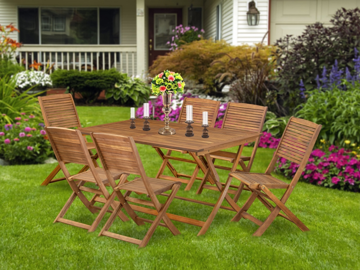 AEFM7CWNA Patio Dining Set, Natural Oil - A Rectangle Acacia Wood Table & 6 Folding Side Chairs - 36 x 6 in. - 7 Piece