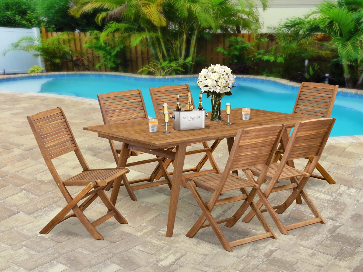 DEFM7CWNA Patio Dining Set, Natural Oil - A Rectangle Acacia Wood Table & 6 Folding Side Chairs - 4 x 72 in. - 7 Piece