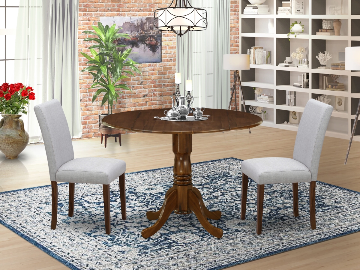 DLAB3-AWA-05 Dining Set, Antique Walnut - A Round Table & 2 Upholstered Chairs - 3 Piece