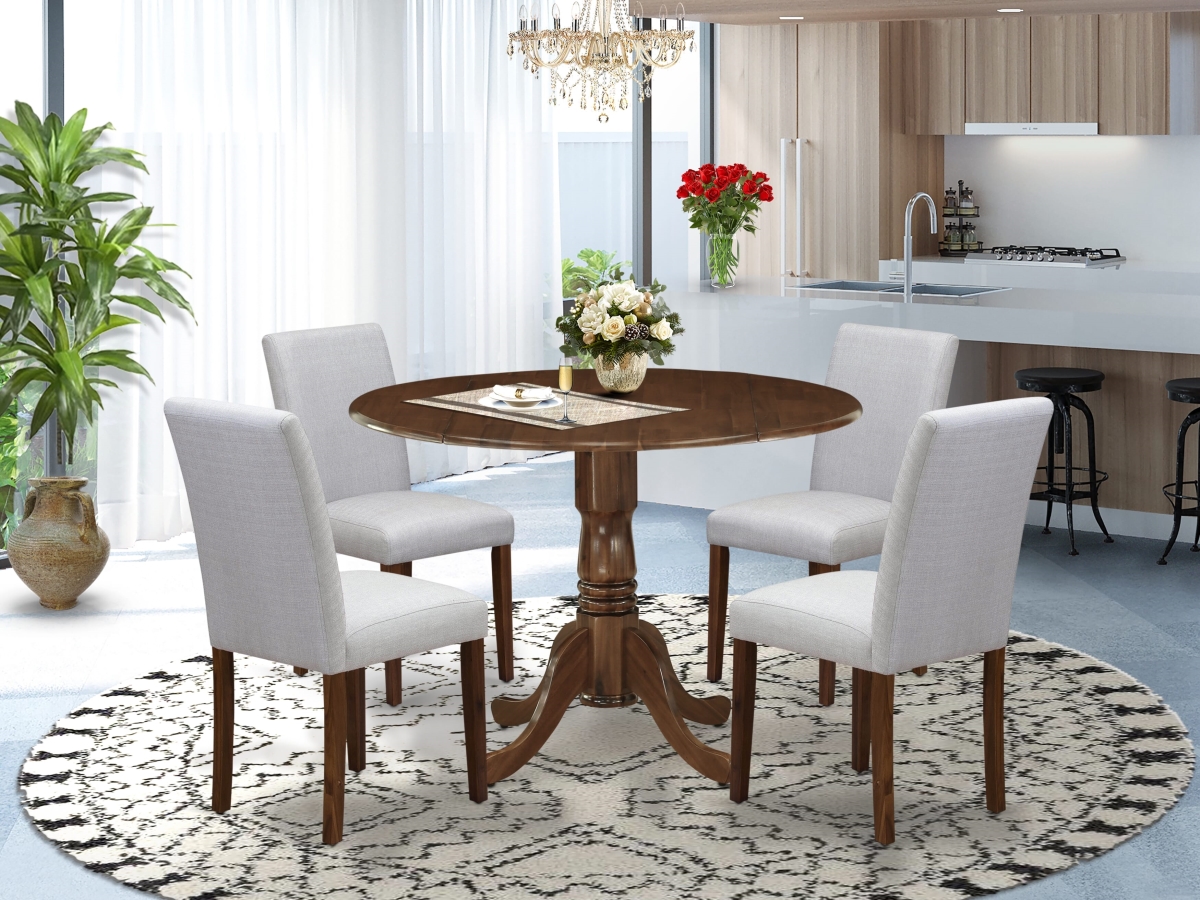 DLAB5-AWA-05 Dining Set Contains A Round Dining Table & 4 Upholstered Chairs, Antique Walnut - 5 Piece