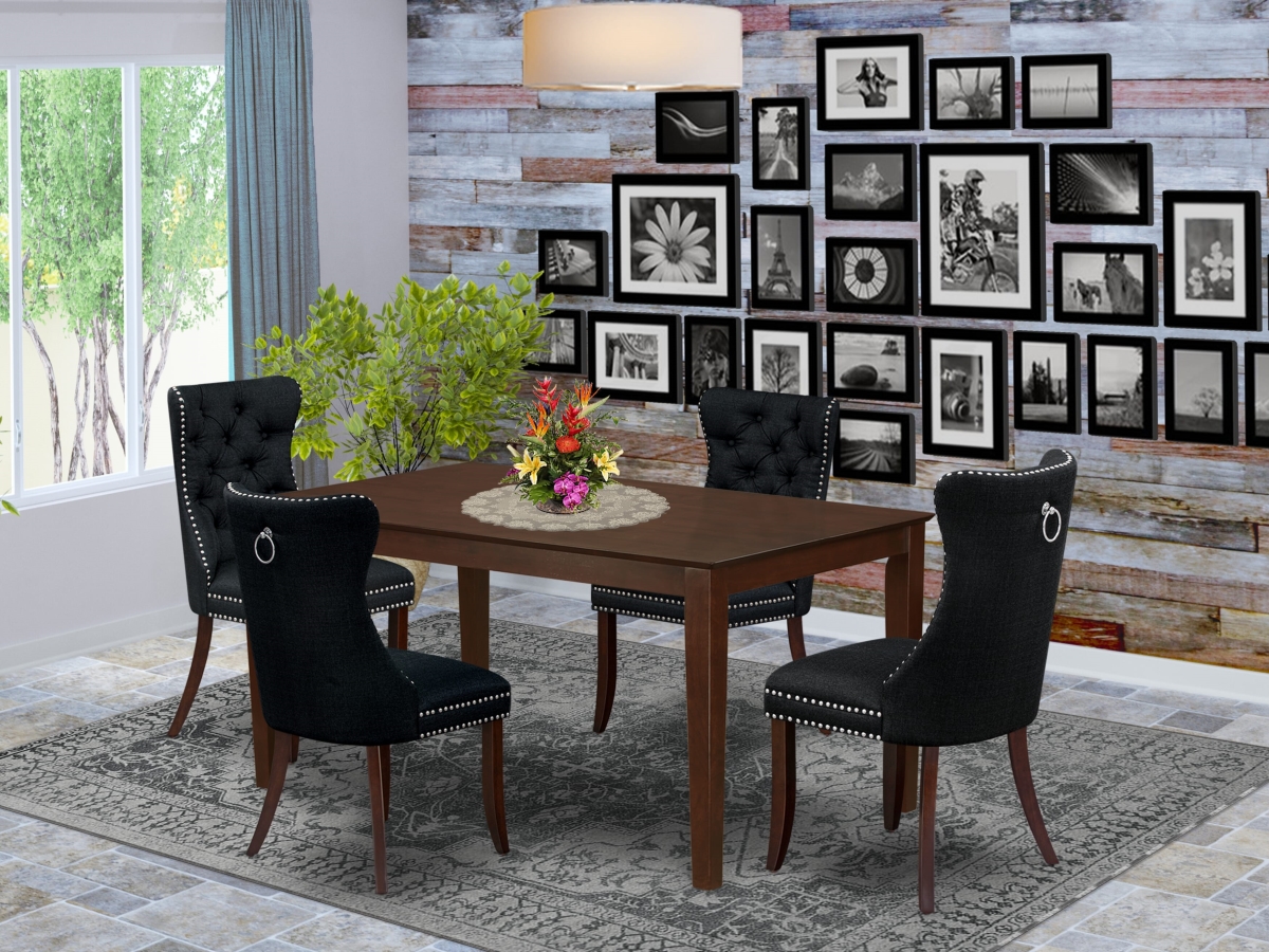 CADA5-MAH-24 Kitchen Table Set, Mahogany - A Rectangle Dining Table & 4 Padded Parson Chairs - 5 Piece