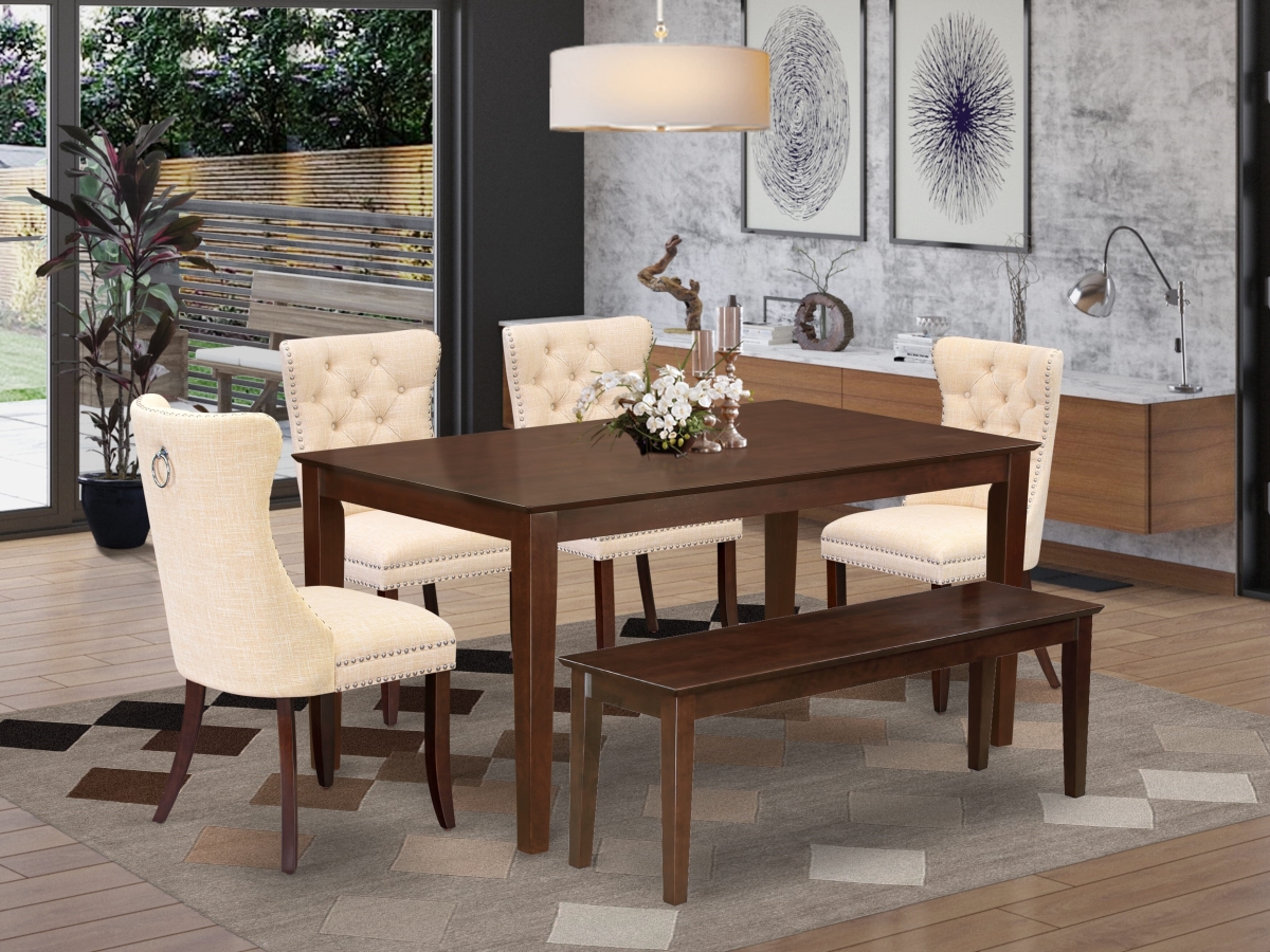 CADA6-MAH-32 Kitchen Set, Mahogany - A Rectangle Dining Room Table & 4 Upholstered Chairs with A Bench - 6 Piece