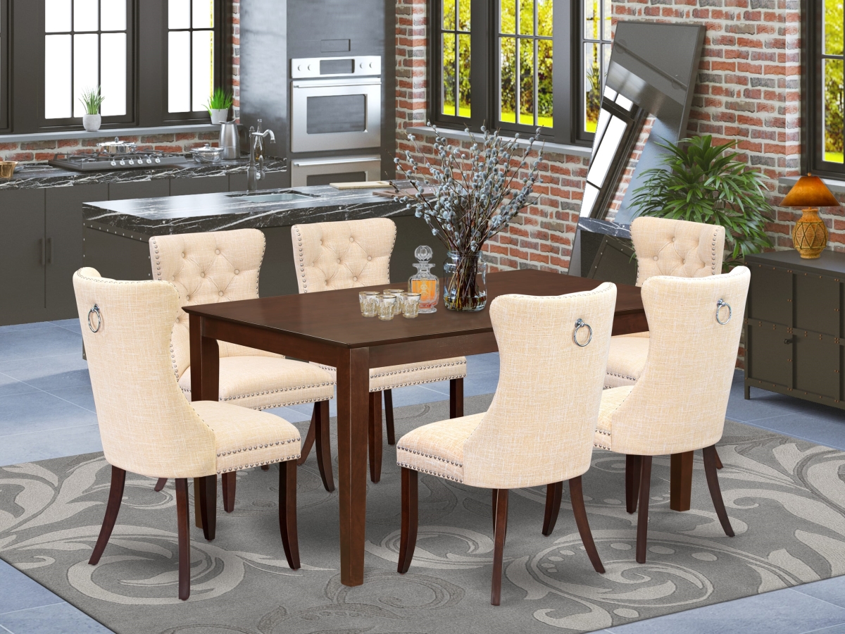 CADA7-MAH-32 Dining Room Set with A Rectangle Solid Wood Table & 6 Upholstered Chairs, Mahogany - 7 Piece