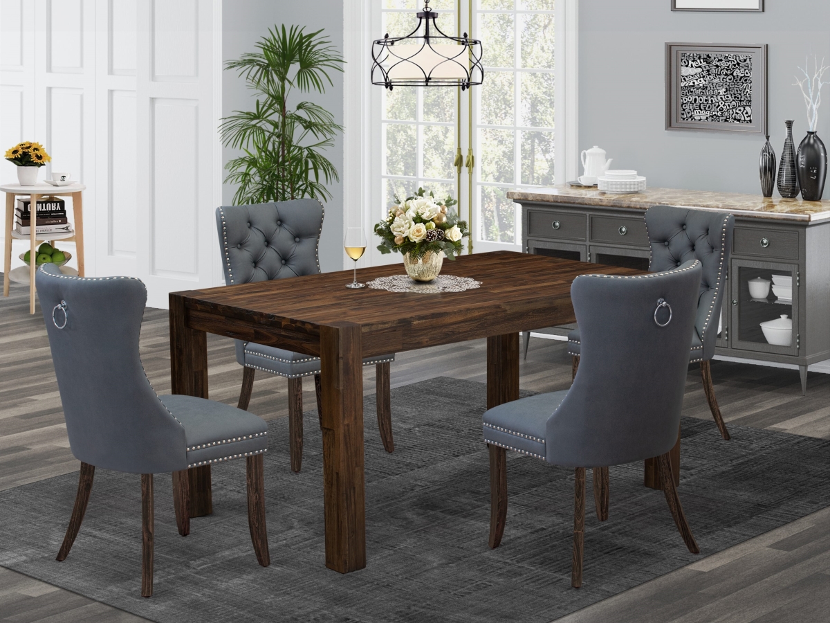 CNDA5-07-T13 Dining Room Set Contains A Rectangle Rustic Wood Table & 4 Chairs, Jacobean - 5 Piece