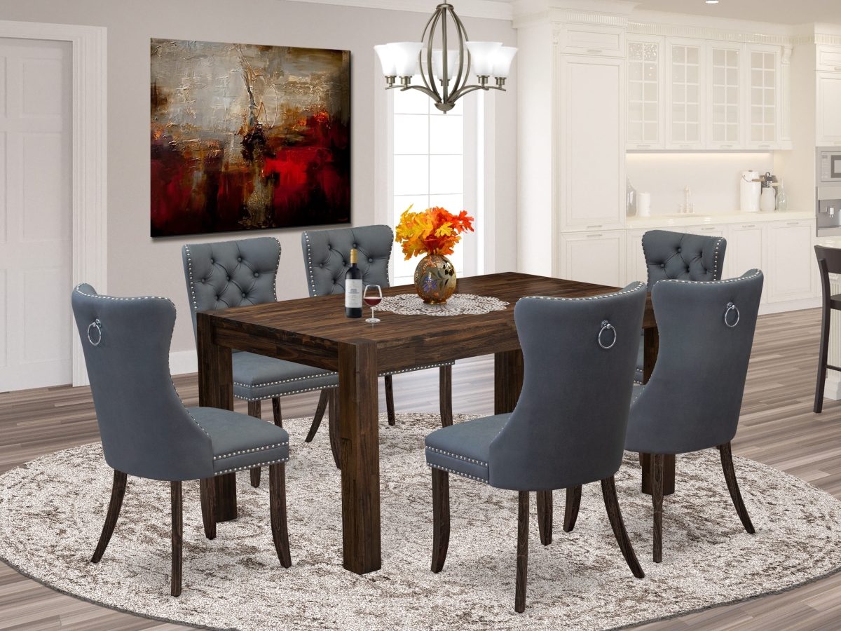 CNDA7-07-T13 Kitchen Table Set with A Rectangle Rustic Wood Dining Table & 6 Chairs, Jacobean - 5 Piece