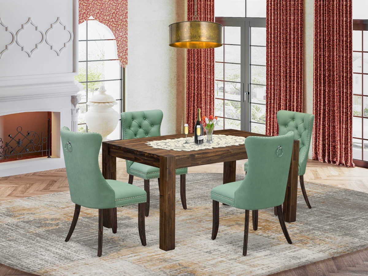 CNDA5-07-T22 Kitchen Set with A Rectangle Rustic Wood Dining Table & 4 Chairs, Jacobean - 5 Piece