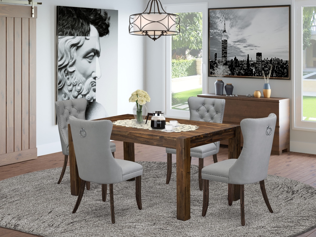 CNDA5-07-T27 A Rectangle Rustic Wood Dining Table & 4 Chairs Kitchen Table Set, Jacobean - 5 Piece