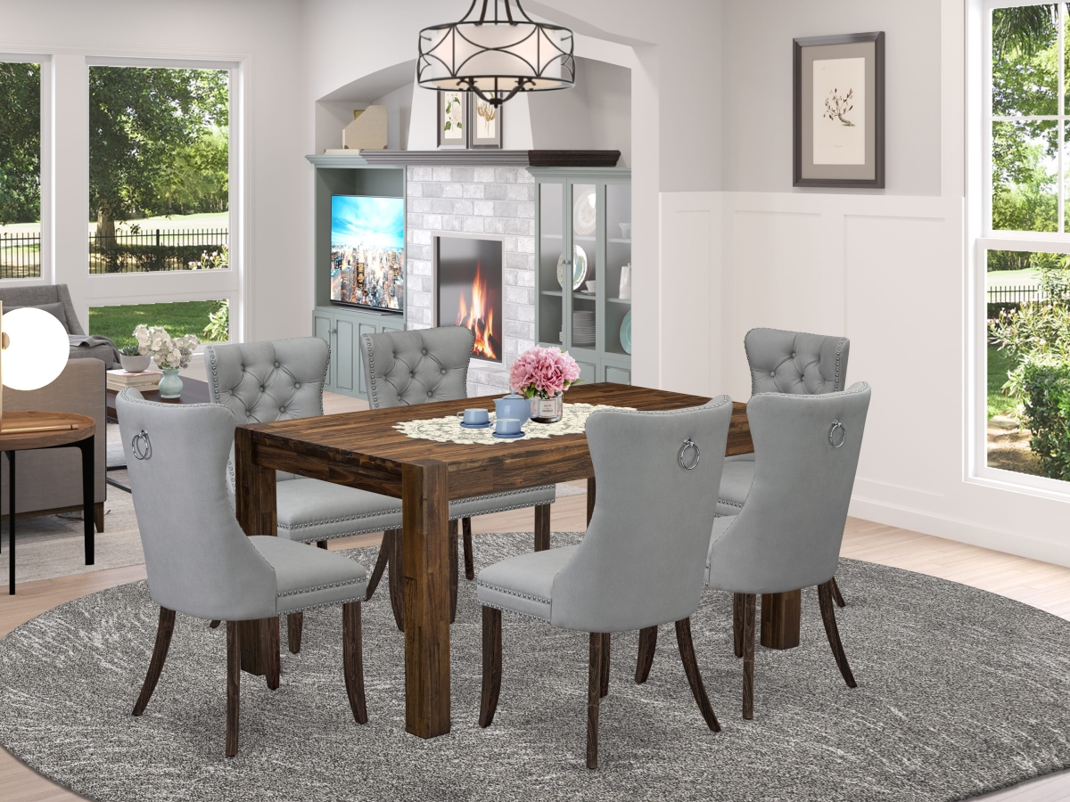 CNDA7-07-T27 Modern Dining Set Contains A Rectangle Rustic Wood Kitchen Table & 6 Chairs, Jacobean - 7 Piece