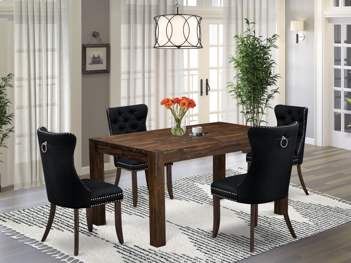 CNDA5-07-T24 Kitchen Set with A Rectangle Rustic Wood Dining Table & 4 Padded Chairs, Jacobean - 5 Piece