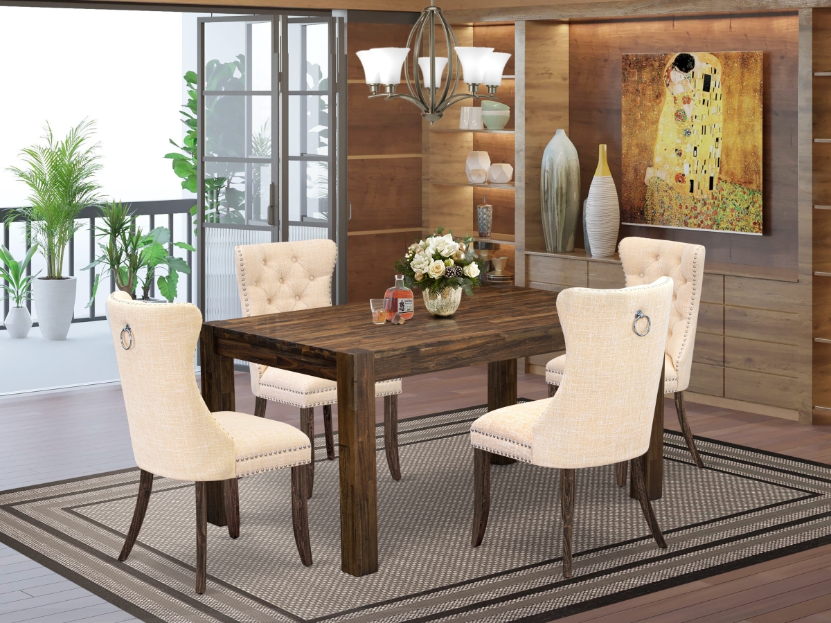 CNDA5-07-T32 Kitchen Table Set with A Rectangle Rustic Wood Dining Table & 4 Chairs, Jacobean - 5 Piece