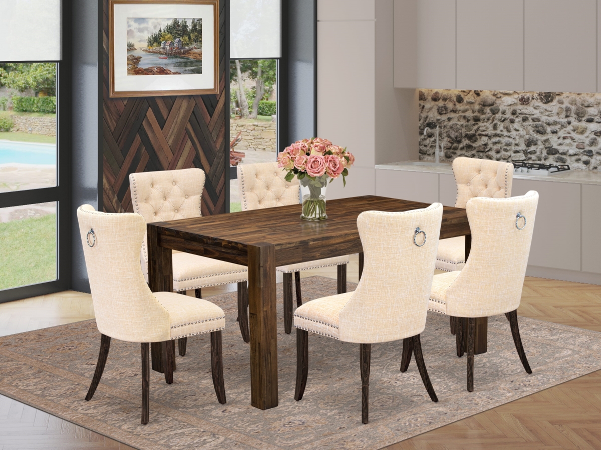 CNDA7-07-T32 Dining Room Set, Jacobean - A Rectangle Rustic Wood Kitchen Table & 6 Padded Chairs - 7 Piece