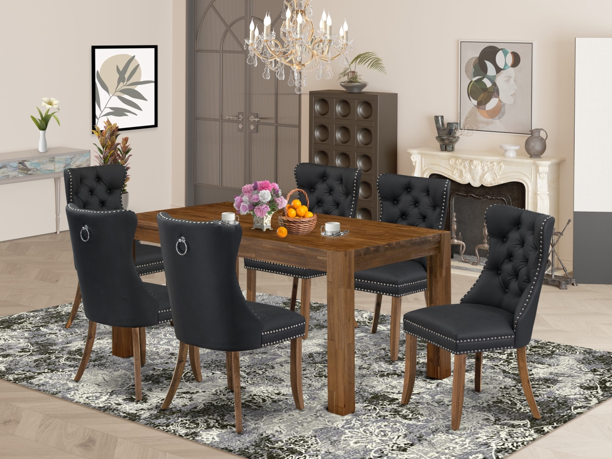 CNDA7-0N-T12 Dining Set Contains A Rectangle Rustic Wood Table & 6 Chairs, Natural Walnut - 7 Piece