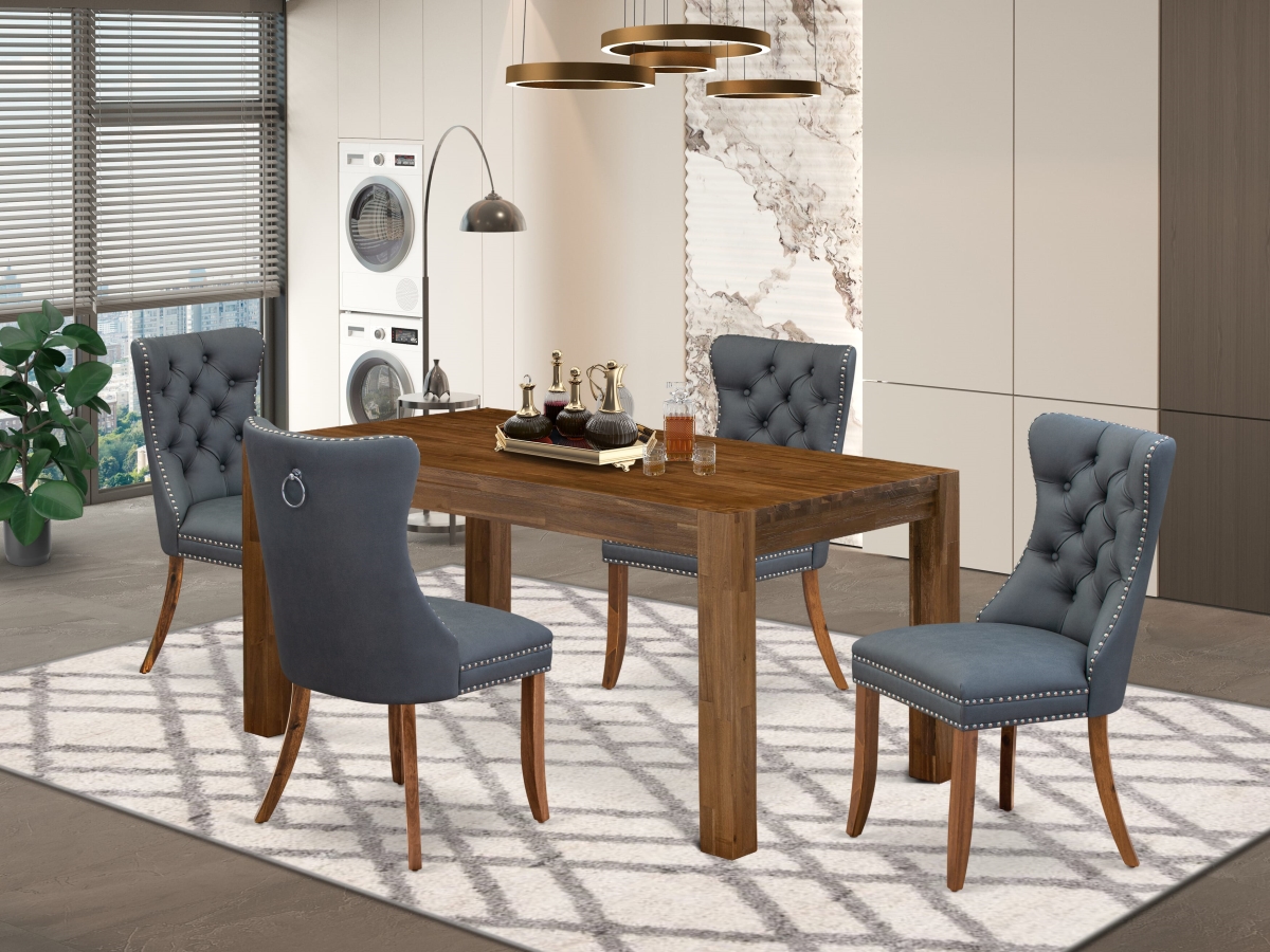 CNDA5-0N-T13 Kitchen Table Set with A Rectangle Rustic Wood Table & 4 Chairs, Natural Walnut - 5 Piece