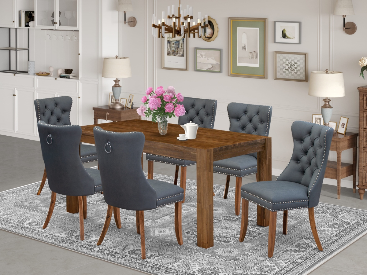 CNDA7-0N-T13 Dinette Set, Natural Walnut - A Rectangle Rustic Wood Kitchen Table & 6 Chairs - 7 Piece