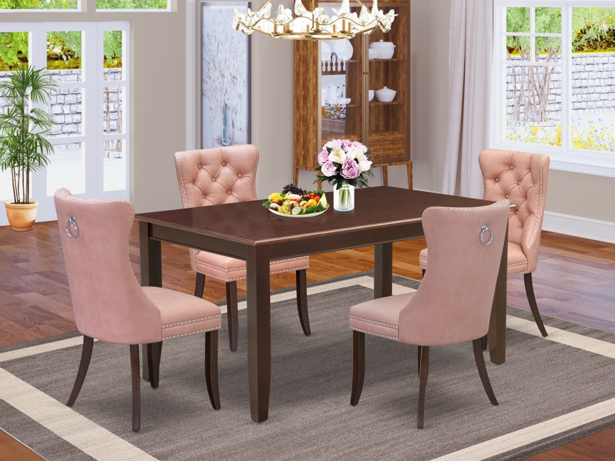 DUDA5-MAH-23 Kitchen Table Set Contains A Rectangle Dining Table & 4 Upholstered Chairs, Mahogany - 5 Piece