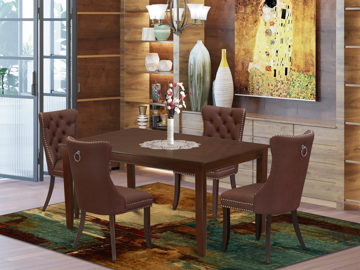 DUDA5-MAH-26 Kitchen Table Set, Mahogany - A Rectangle Dining Table & 4 Upholstered Chairs - 5 Piece