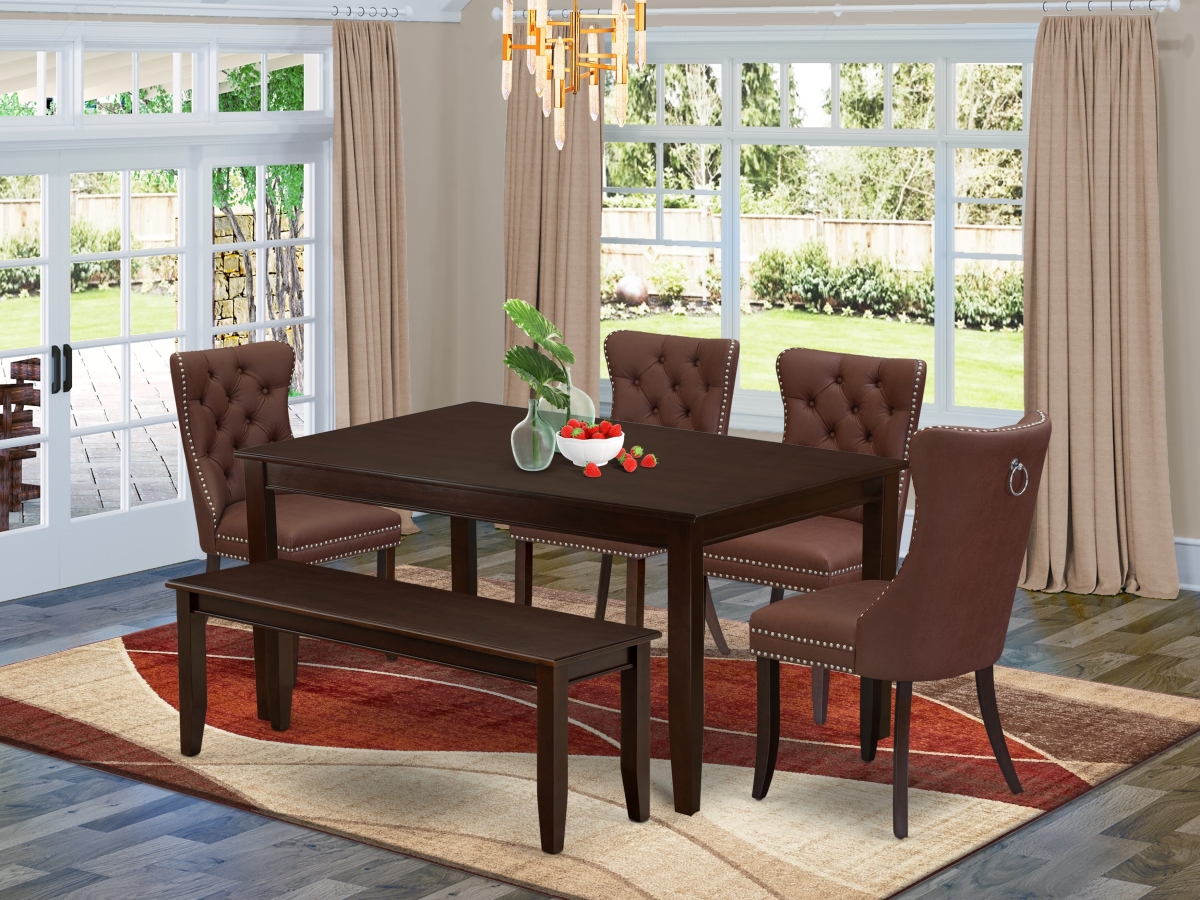 DUDA6-MAH-26 Dining Room Set with A Rectangle Solid Wood Table & 4 Chairs with A Bench, Mahogany - 6 Piece